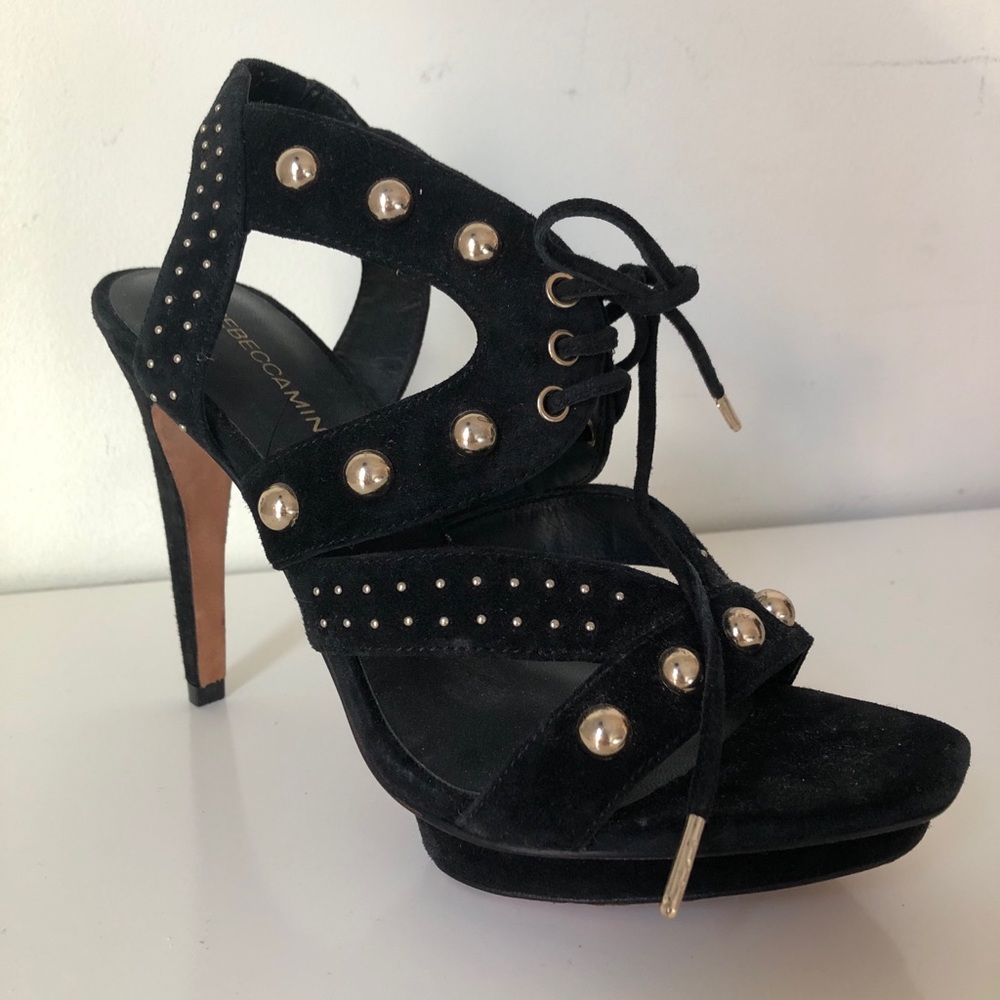 Rebecca Minkoff  - Ilima’ Black Suede Studded Heeled Platform Sandals